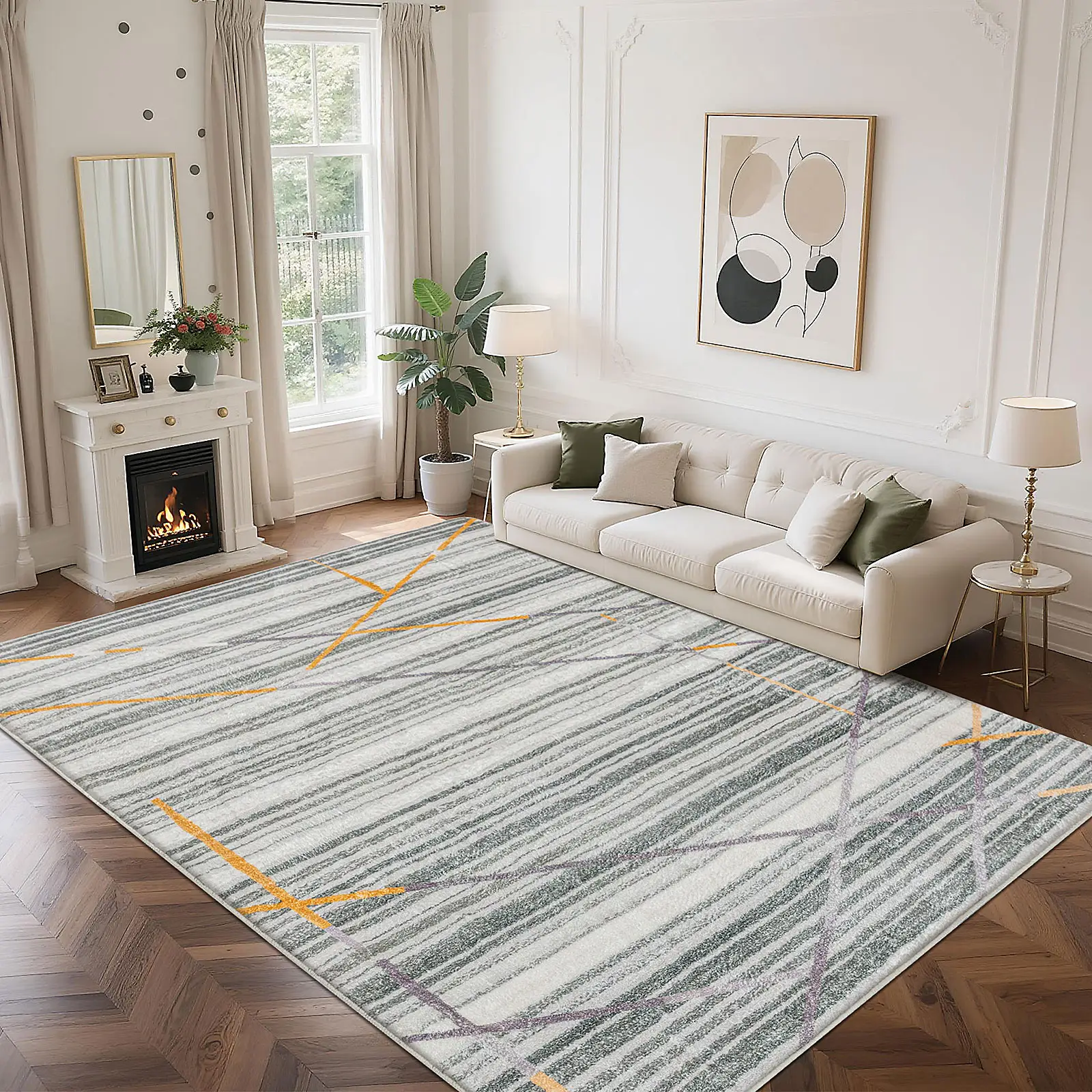 Modern Soft Abstract Vintage Area Rug, Perfect for Living Room Bedroom Dining Room, Indoor Modern Style Carpet Mat