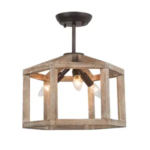 Ksana 3-Light Farmhouse Wood Semi Flush Mount Ceiling Light Fixture