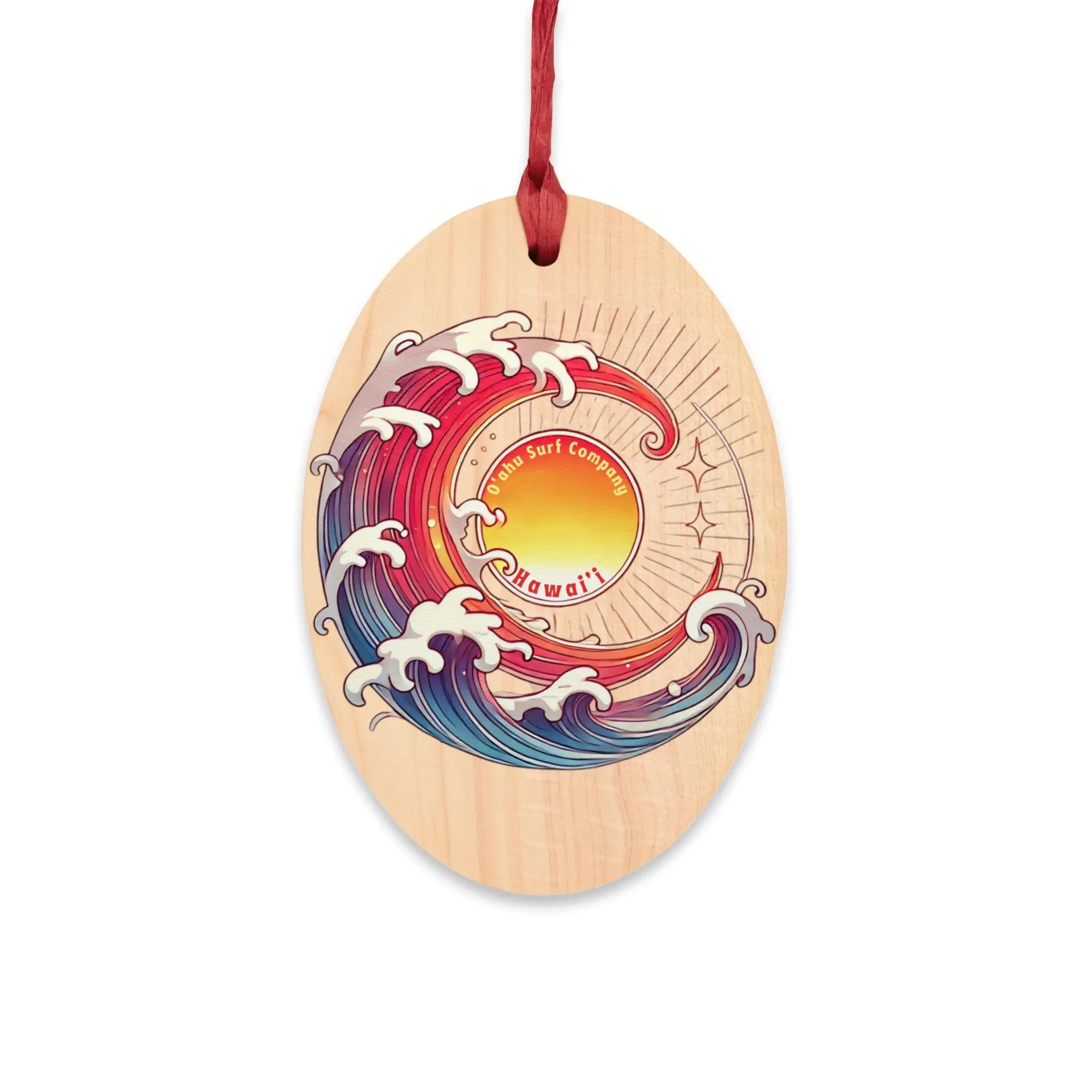 O'ahu Surf Company Ocean Wave Holiday Hawaii Wooden Ornament, Oval, Heart, and Star shapes, Christmas Decoration