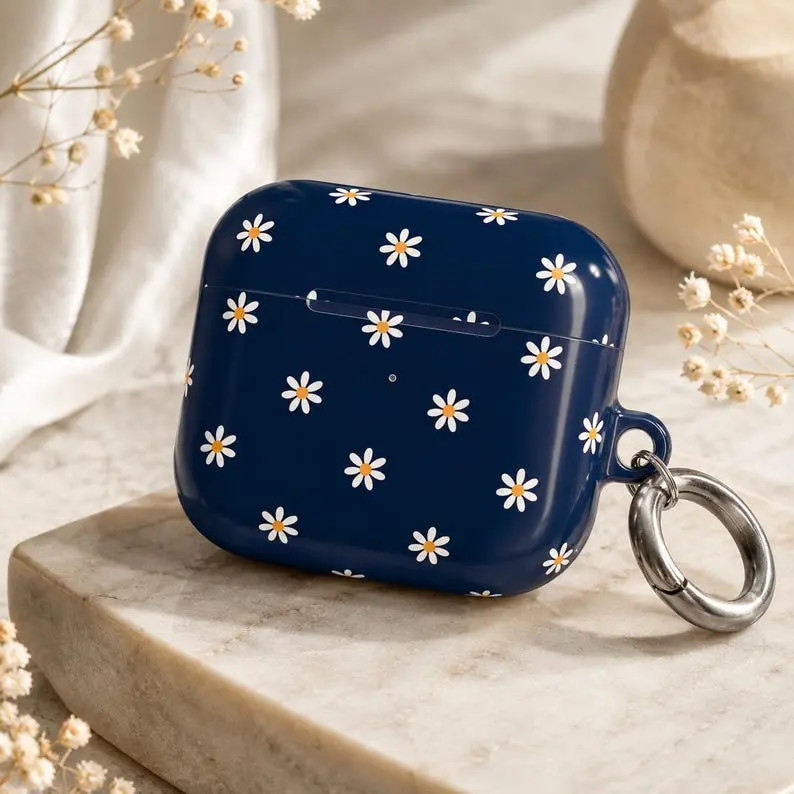 [Print] Daisy AirPods Case, AirPod Cases, Cute Daisy Earbuds Case, Minimalist Floral Gift for Her