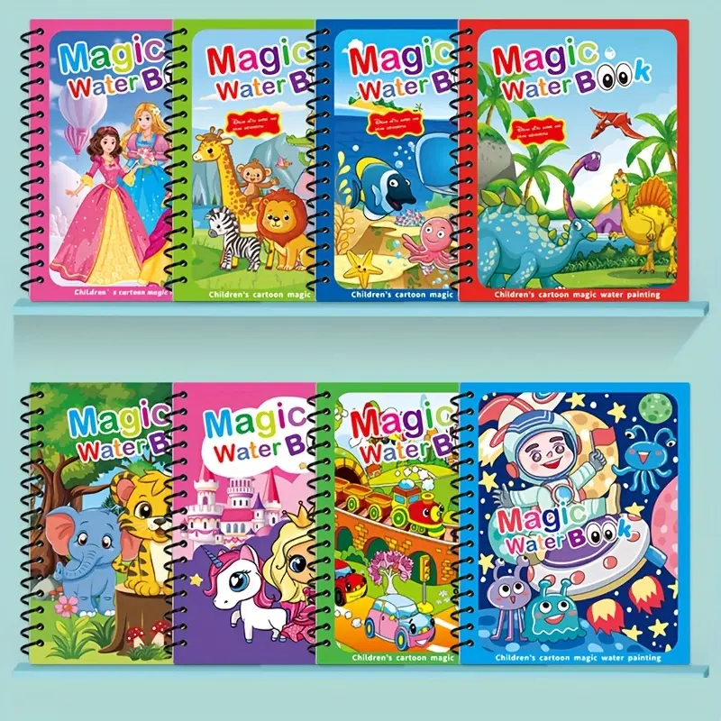 Unisex Kids' Magic Water Coloring Drawing Toys with Reusable Pages, Pens, Instant Color Fun, Educational Drawing Books, Ideal for Ages 3+, Halloween & Christmas Gifts, Arts & Crafts Toy