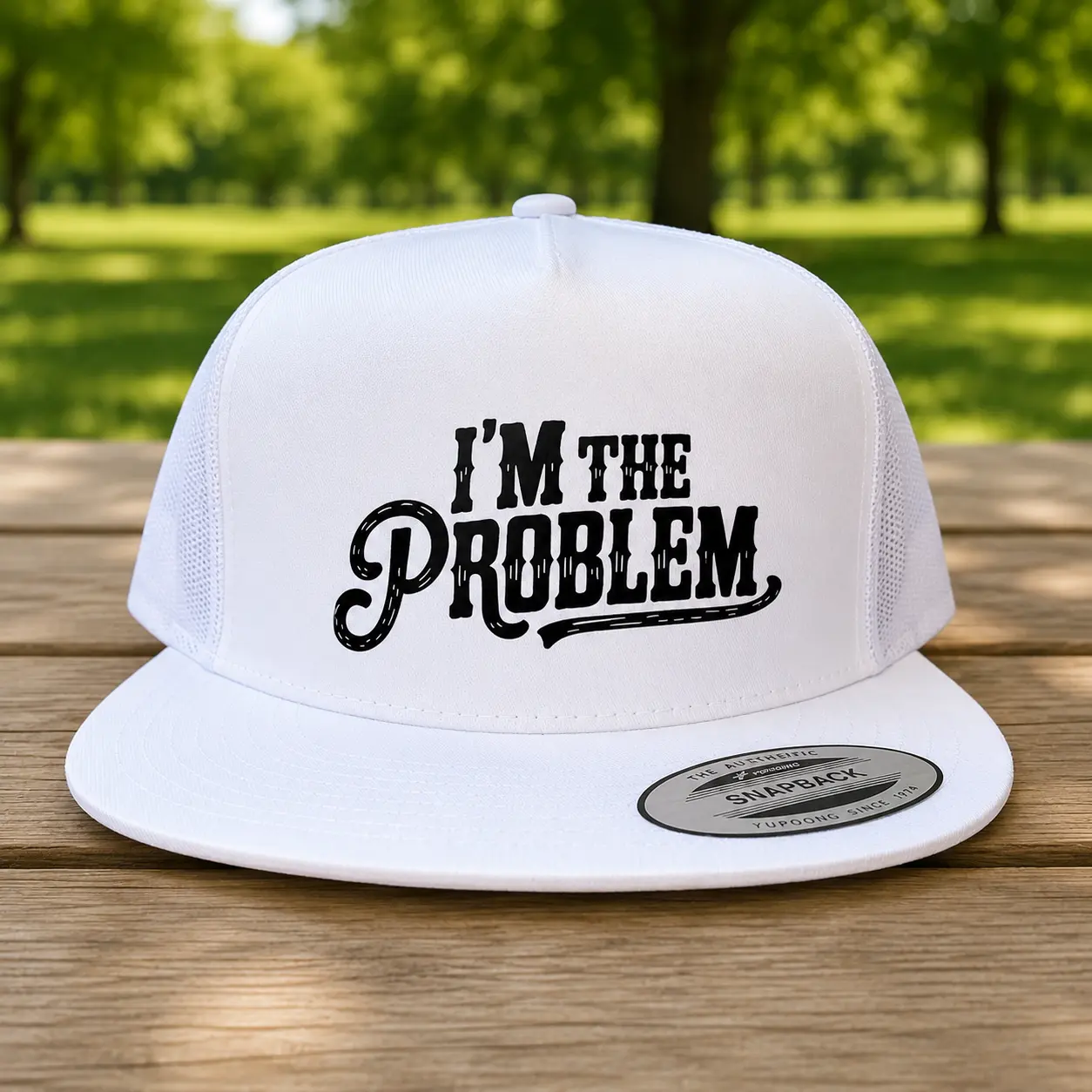 I’m The Problem Trucker Hat for Men Women, Funny Printed Adjustable Snapback Mesh Cap, Unisex Flat Brim Baseball Hat for Outdoor Casual Wear and Gifts