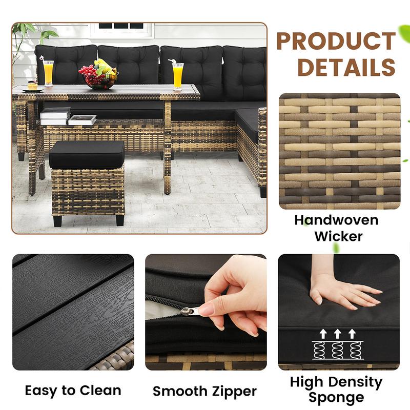 Viral Patio Pick! 6 Piece All Weather Wicker Set , Sectional Sofa Dining Chairs , Table , Cozy Outdoor Lounge for Poolside Hangouts, Friend Gatherings and Sunset Drinks , Durable Black Cushions Viral Patio Pick! 6 Piece All Weather Wicker Set , Sectional Sofa Dining Chairs , Table , Cozy Outdoor Lounge for Poolside Hangouts, Friend Gatherings and Sunset Drinks , Durable Black Cushions