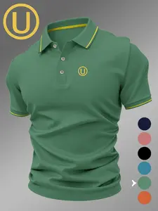 Lb5032 Fashion U Logo Print Men's Polo Shirt, Elastic Casual Breathable Four-Season Comfortable Durable High-End Polo Top