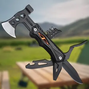 Multi-Functional Camping Axe And Hammer - a Compact Survival Featuring a Knife, Screwdriver, Bottle Opener, And Wrench - Ideal Portable Tactical Equipment for Outdoor Activities Like Hiking, Hunting