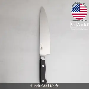 9 Inch Chef Knife – Large Professional Kitchen Knife for Men – Razor Sharp German Stainless Steel – Balanced Full Tang Handle for Durability and Comfort – For Slicing & Chopping Vegetables, Meat, Herbs – SKWARE