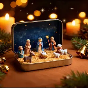 Mini Stable Scene Iron Box Set, Religious Theme Gift for Friends and Family, Home Decor, Stylish Religious Decor, Perfect for Gifting
