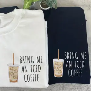 [EMBROIDERED] Embroidered Bring Me an Iced Coffee Sweatshirt, Coffee Sweatshirt, Cozy Pullover, Iced Coffee Embroidery