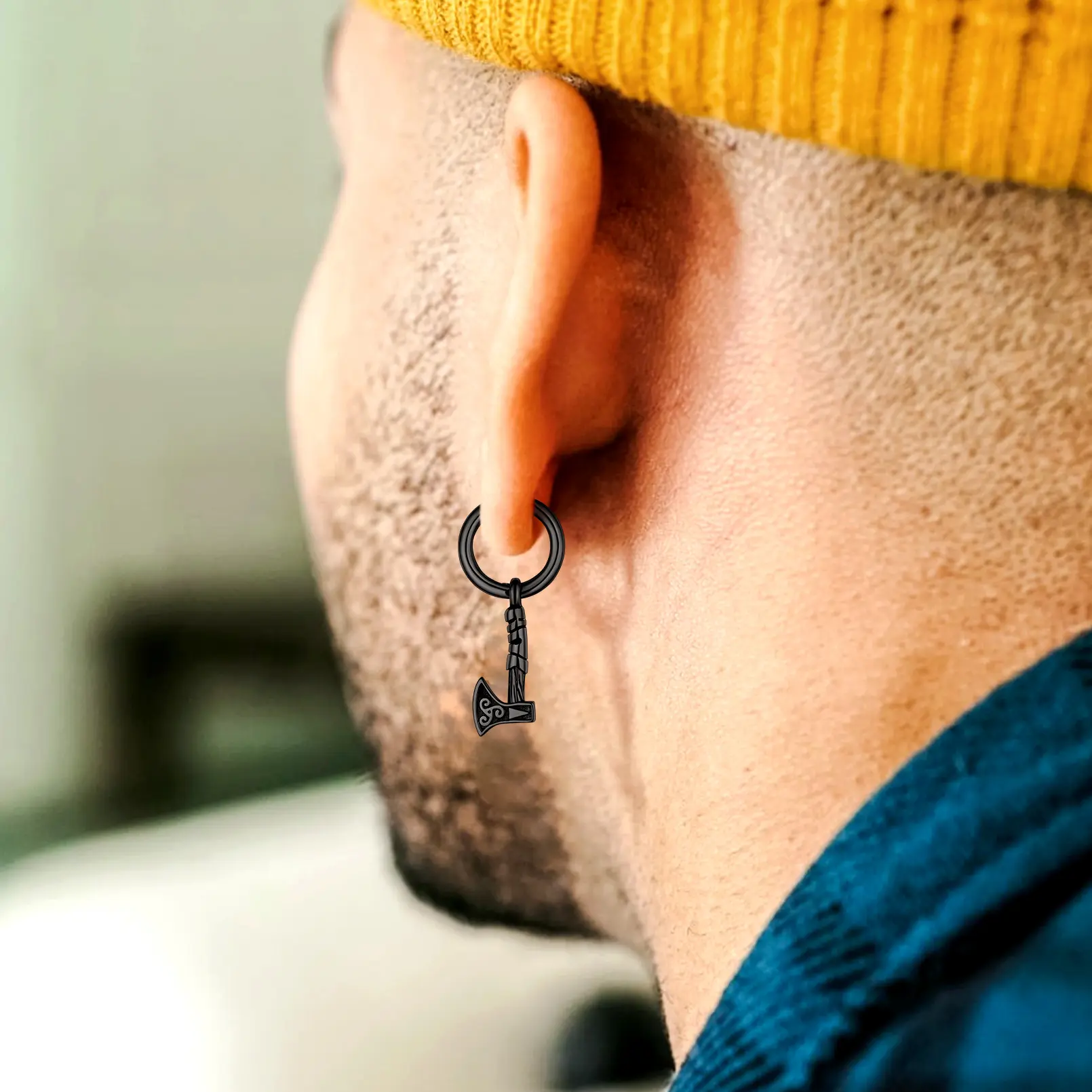 FaithHeart Viking Battle Axe Dangle Hoop Earrings For Men Stainless Steel