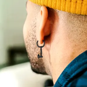 FaithHeart Viking Battle Axe Dangle Hoop Earrings For Men Stainless Steel