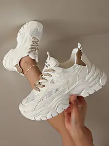 Women's Flat Casual Shoes, Thick Sole Dad Sneakers, Breathable Mesh Design, Sporty Fashion Footwear for Daily Wear