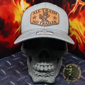 Gritty Gator All Trash No Trailer Raccoon Patch Hat - Premium Richardson 112 Trucker Style Adjustable Snapback with Laser Engraved Leatherette Patch