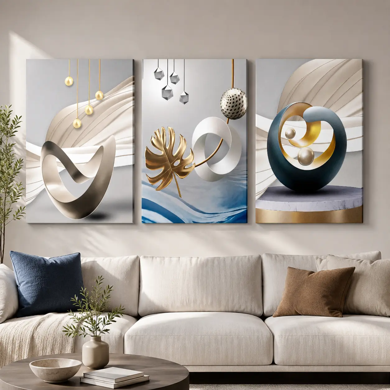 3-Piece Modern Abstract Geometric Art Canvas Prints with Solid Wood Frames, High-Definition Waterproof Vibrant Wall Art for Living Room and Hallway, Modern Contemporary Home Decor tiktokshopspringglowup,Wall decor, idea decor,modern wall painting