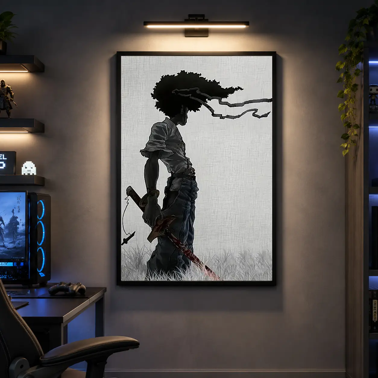 Vintage Anime African Samurai Decor Poster, Anime Art Room Decor, African Samurai Anime Art Decor For Dorm Home Game Room Bedroom