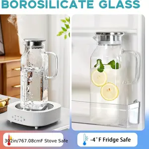 1pc Square Glass Water Jug with Lid And Spout, Featuring a Handle, Suitable for Hot And Cold Beverages, Made of Borosilicate Glass, Ideal for Iced Tea, Coffee, Juice, Milk, And Drinks for Outdoor Gatherings in Spring And Summer