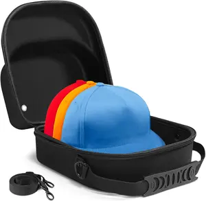 Small Hard Hat Travel Case for Baseball Caps - Crush Proof Cap Carrier for 3 Hats, Hat Storage Organizer with Adjustable Shoulder Strap and Handle, for Travel & Home Use