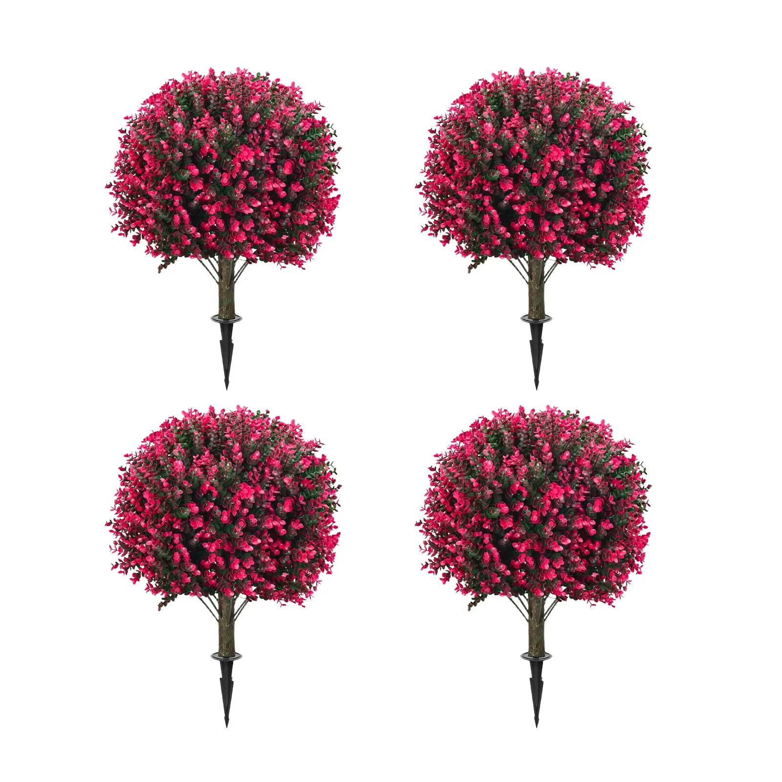 Set of 4  Rose Boxwood Topiary Ball Bush for Outdoor with Ground Spike 25.5", UV Resistant Faux Greenery Shrubs, Fake Rose&Green Boxwood Plants for Garden, Yard, Porch, Patio Decor  ivy privacy fence Decorative Fruit  topiary tree realistic outdoor