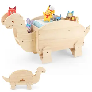 Dinosaur Toy Storage Shelf for Toniebox Holds 20-50 Tonies Characters with Charging Slot Wooden Display Organizer for Kids' Bedrooms & Playrooms