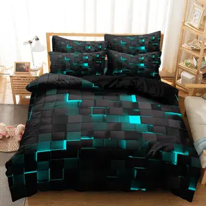 3pcs Stylish Tech-Inspired Checkered High-Definition Digital Printed Duvet Cover Set,Suitable For Family Bedrooms And Dormitories (1* Duvet Cover + 2* Pillowcases,Core Not Included)