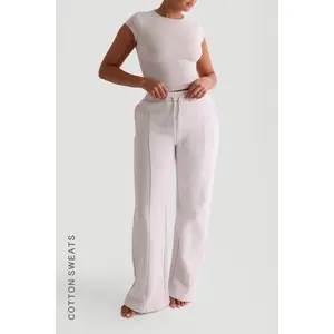 Structured Wide Leg Sweatpants - Soft Beige
