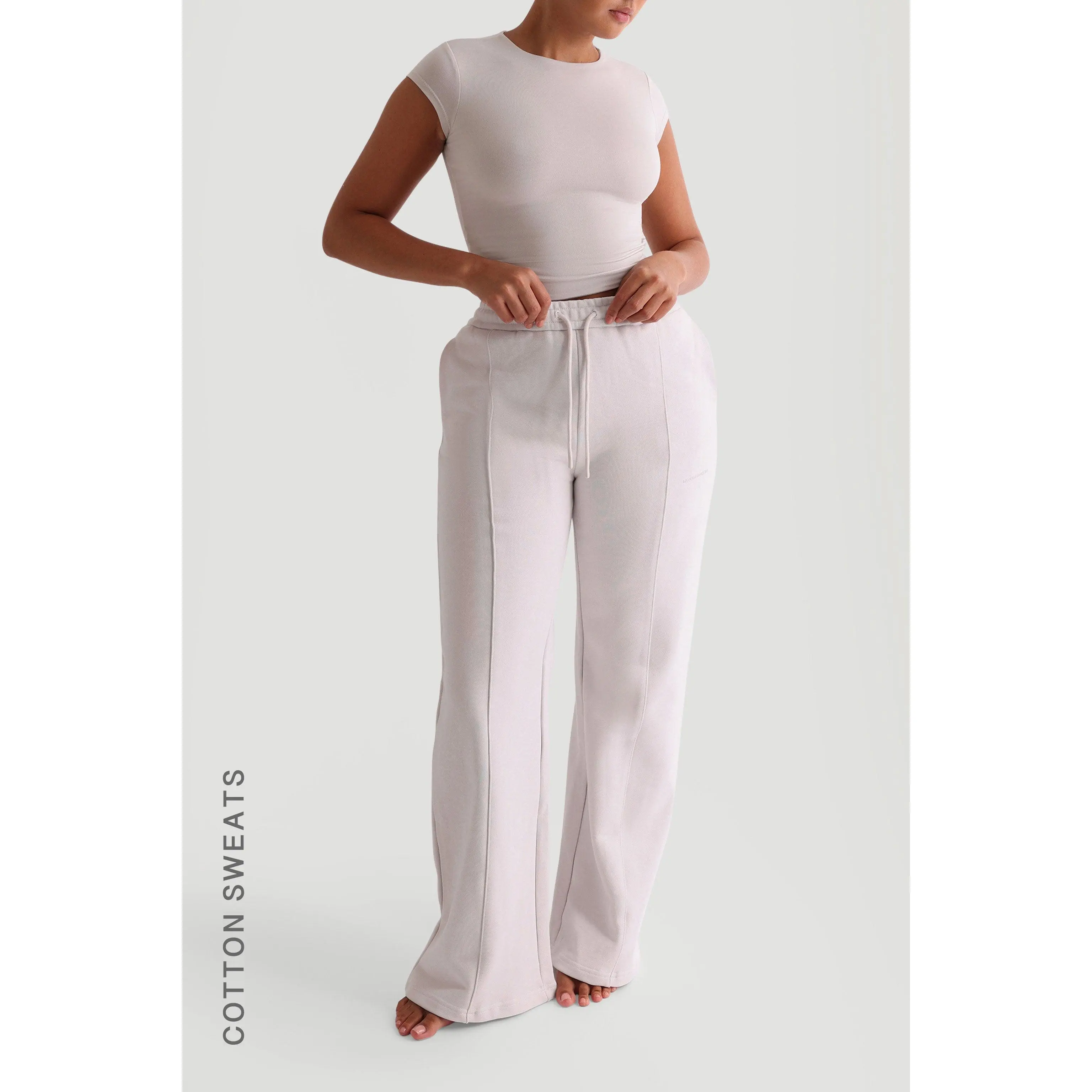 Structured Wide Leg Sweatpants - Soft Beige