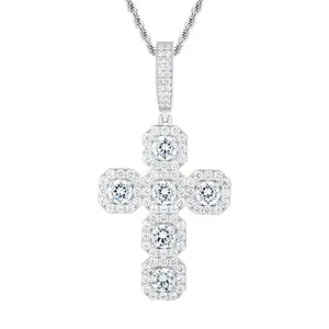 P634-(livestream)-Cross Pendant UCCIYO S925 Sterling Silver Synthetic Moissanite Pendant Necklace for Women Men Hip Hop Jewelry Gift summerwins