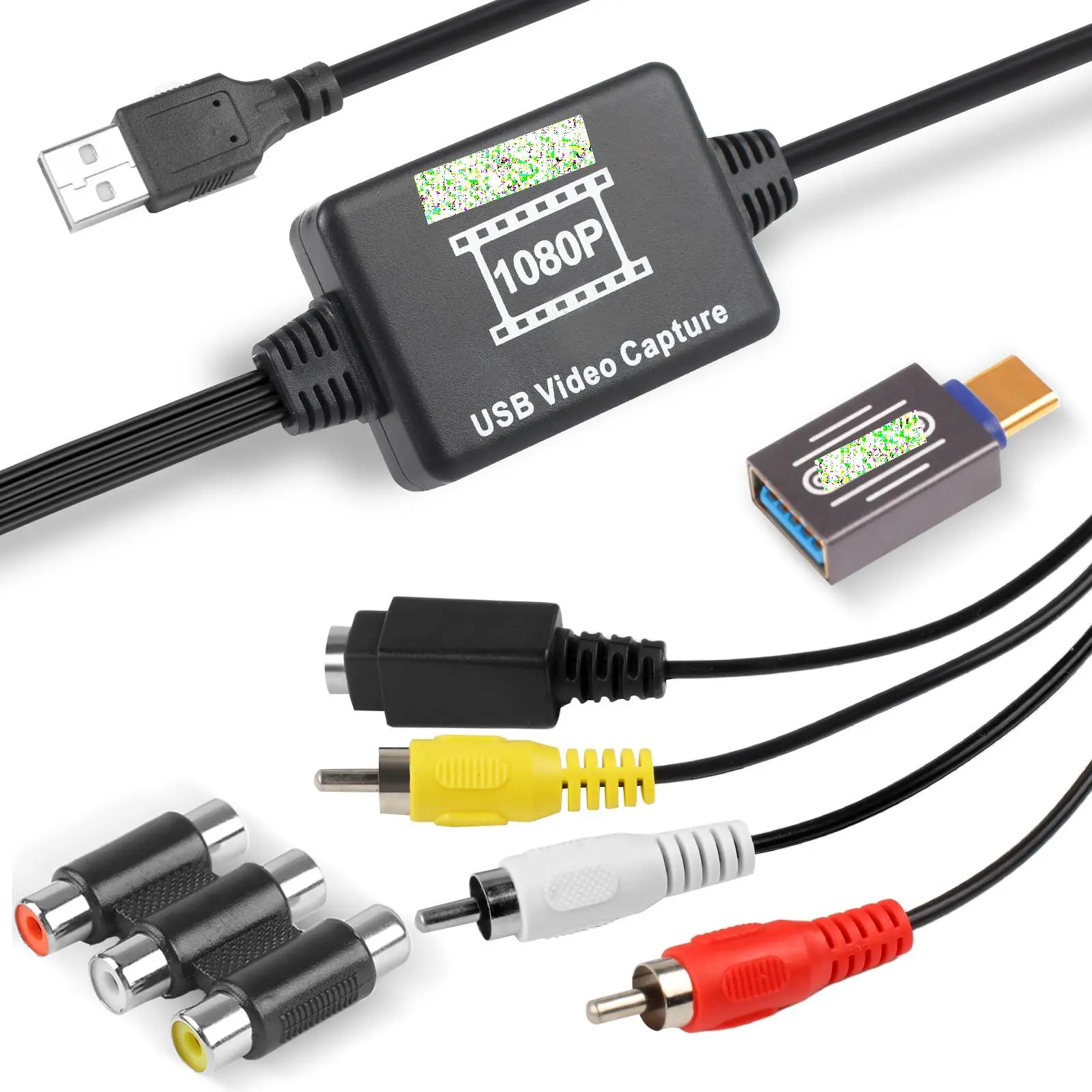 Vhs To Digital Converter Usb-a/usb-c Video 1080p Capture Card Rca/av Usb2.0 Audio Transfer Grabber Convert Analog Vcr Hi8 Mini Dv For Pc Dvd Tape Camera