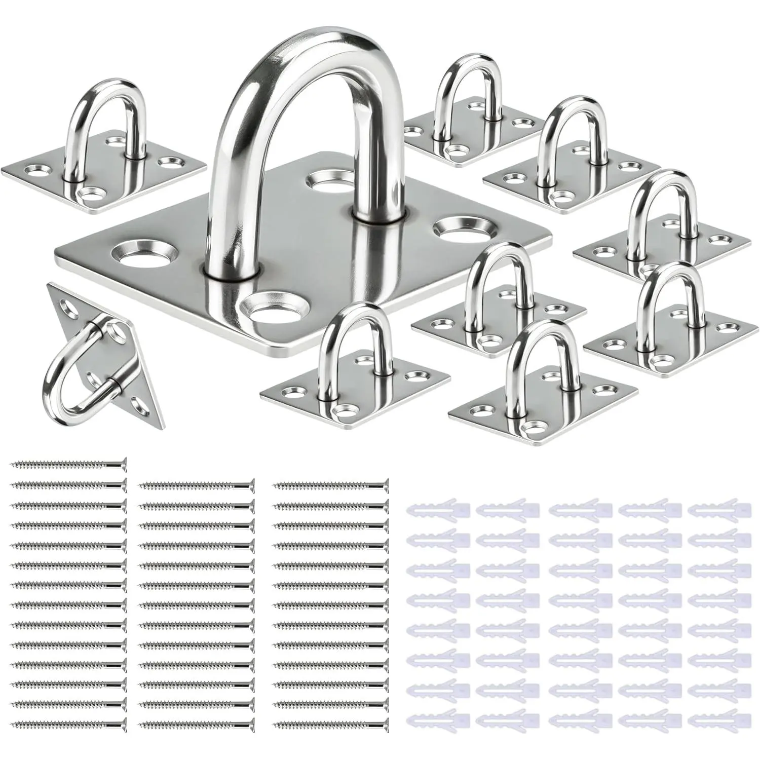 10 count Pad Eye Hooks Stainless Steel Ceiling Hooks Ring Hook, Secure Eye Plate Kit for  Gym, Punching Bag, Hammock Hooks for Wall/Ceiling Mount, Indoor & Outdoor