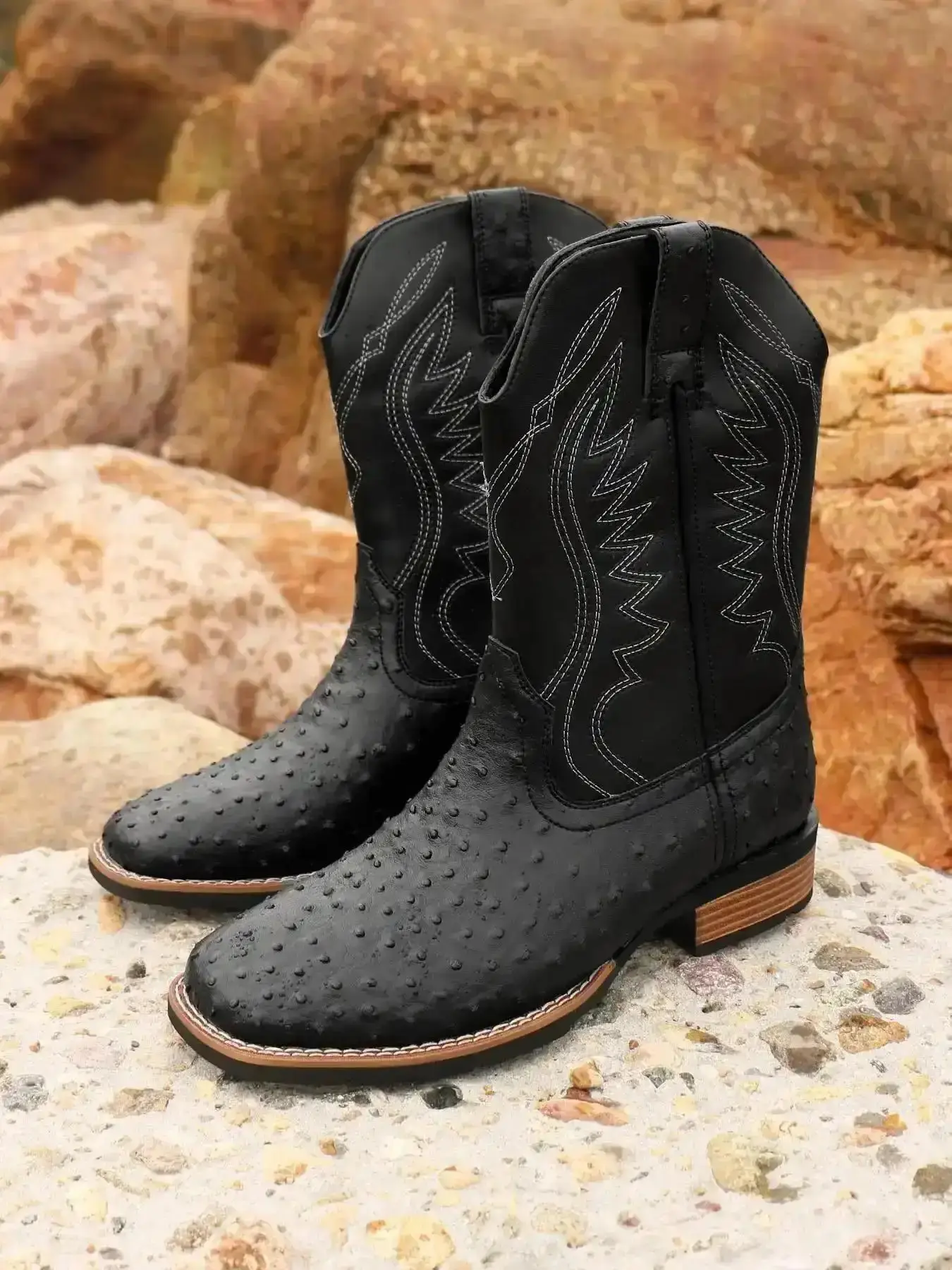 Men's Fashion Embroidering Design Boots Casual Comfortable Mid-calf for Daily Wear Shoes Party Clothing Decor Men Cowboy Boot Pointed Toe Stable Essential All Day Multi Purpose Soft Grip Easy Off Stylish reliable sturdy