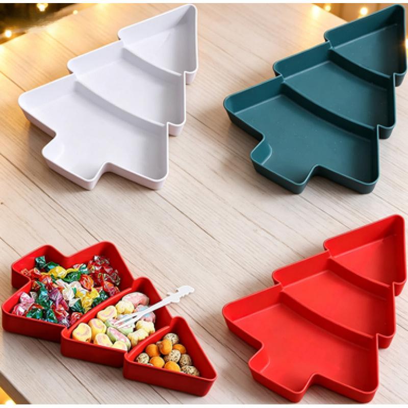3-Piece Christmas Tree Shaped Serving Trays, Plastic Plates for Candy, Desserts, Nuts and Fruits, Ideal for Xmas, New Year and Holiday Party Decorations