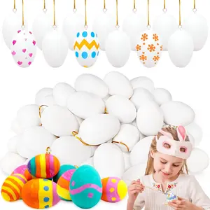 80 count White Plastic Eggs,Blank Easter Egg, Eggs with   Ribbon,Artificial Chicken Eggs for DIY Crafts,,Painting,Party, Decor
