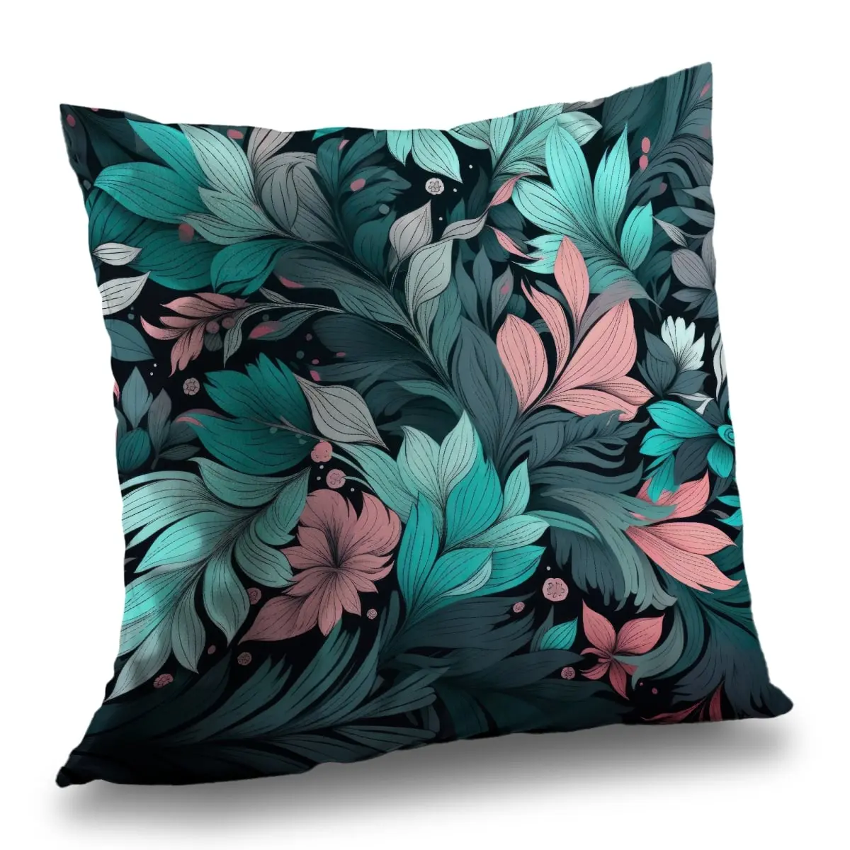 MWW C1PC1818XHRBAB 18x18 in. Turquoise Neon Leaves Polyester Twill Throw Pillow, Floral Standard Pillows for Home Decor