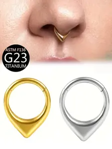 F136 Titanium Water Drop V-Shaped Nose Ring, Seamless Hinged Clicker Septum Ring for Men & Women, Daith Cartilage Earrings, Conch Ear Cuff, Nose Piercing Jewelry