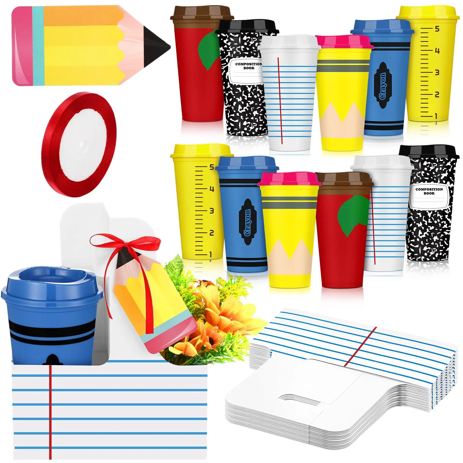 Back to School Teacher Cup Holder Gifts 12/20/24/30 Set 2 Cup Drink Carrier with Card Ribbon Kraft Cardboard DIY Coffee Bouquet Holder Thank You Gift for Teacher Coworker Staff for Meet the Teacher First Day of School Welcome Back Lunch Coffee Bar Ideas