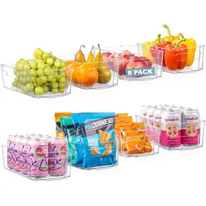 8 Pack Clear Plastic Fridge Organizer Bins – Stackable Refrigerator & Pantry Storage Bins with Handles for Snacks, Freezer, Kitchen Cupboard, and Cabinet Organization
