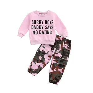 Toddler Girls Clothes 2T 3T 4T 5T Kids Fall Winter Outfits Letter Sweatshirt Pullover Tops Camouflage Pants Set
