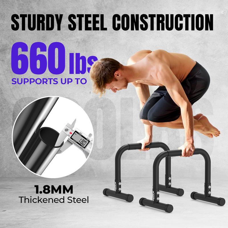 RELIFE REBUILD YOUR LIFE Push Up Bar & 14" High Parallettes Bars Dip Station with Foam Handles, No Wobbling Dip Bars for Handstand, L-Sit, Gymnastics