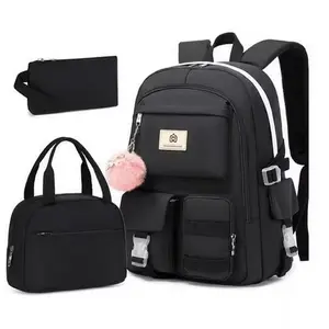 AO ALI VICTORY 3PCS-With lunch bag, pencil box Laptop Backpack 15.6 Inch Bag College Backpacks Backpack Set Anti Travel Back Pack Large Bookbags forTeens Women(Black)