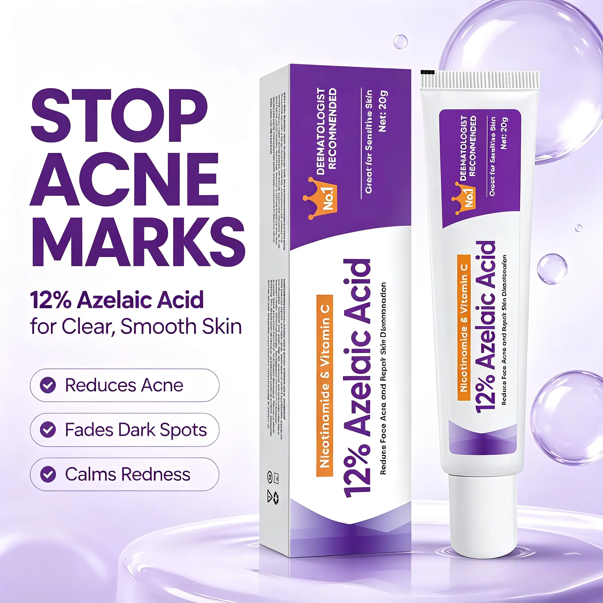 12% Azelaic Acid Cream with Niacinamide & Vitamin C, Gentle Skin Care Cream for Acne Prone Skin, Help Smooth Skin, Fade Acne Scars & Minimize Pores