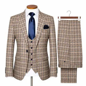 Rossi Man Modern Fit 3-Piece Vested Suit - Tan Navy 2010