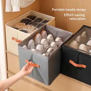 Shoe Organizer for Closet, Fabric Shoe Storage Boxes with Clear Cover, Adjustable Dividers for Storage, Foldable Space-saving Storage Container Bins, Fits 8-16 Pairs Back to school season