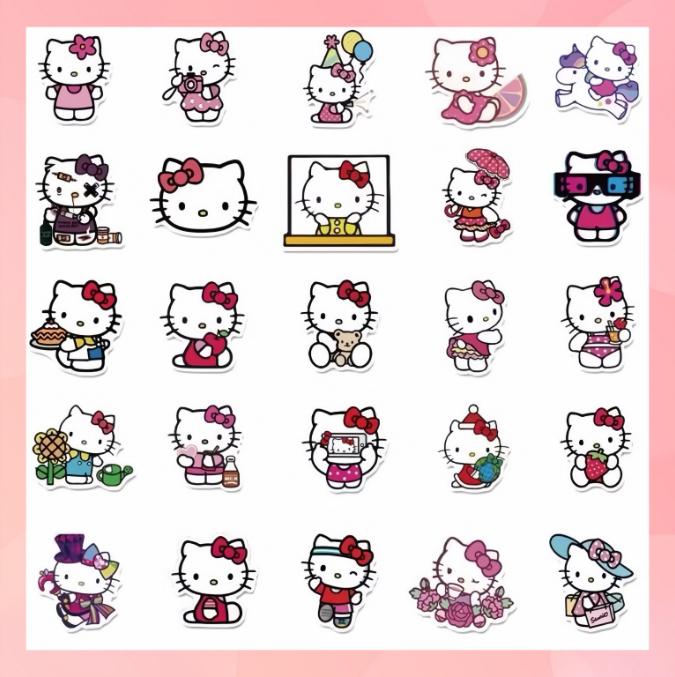 Sanrio Hello Kitty Stickers - 50pcs Assorted Designs Featuring Classic & Adorable Characters Perfect for Scrapbooking & Crafting