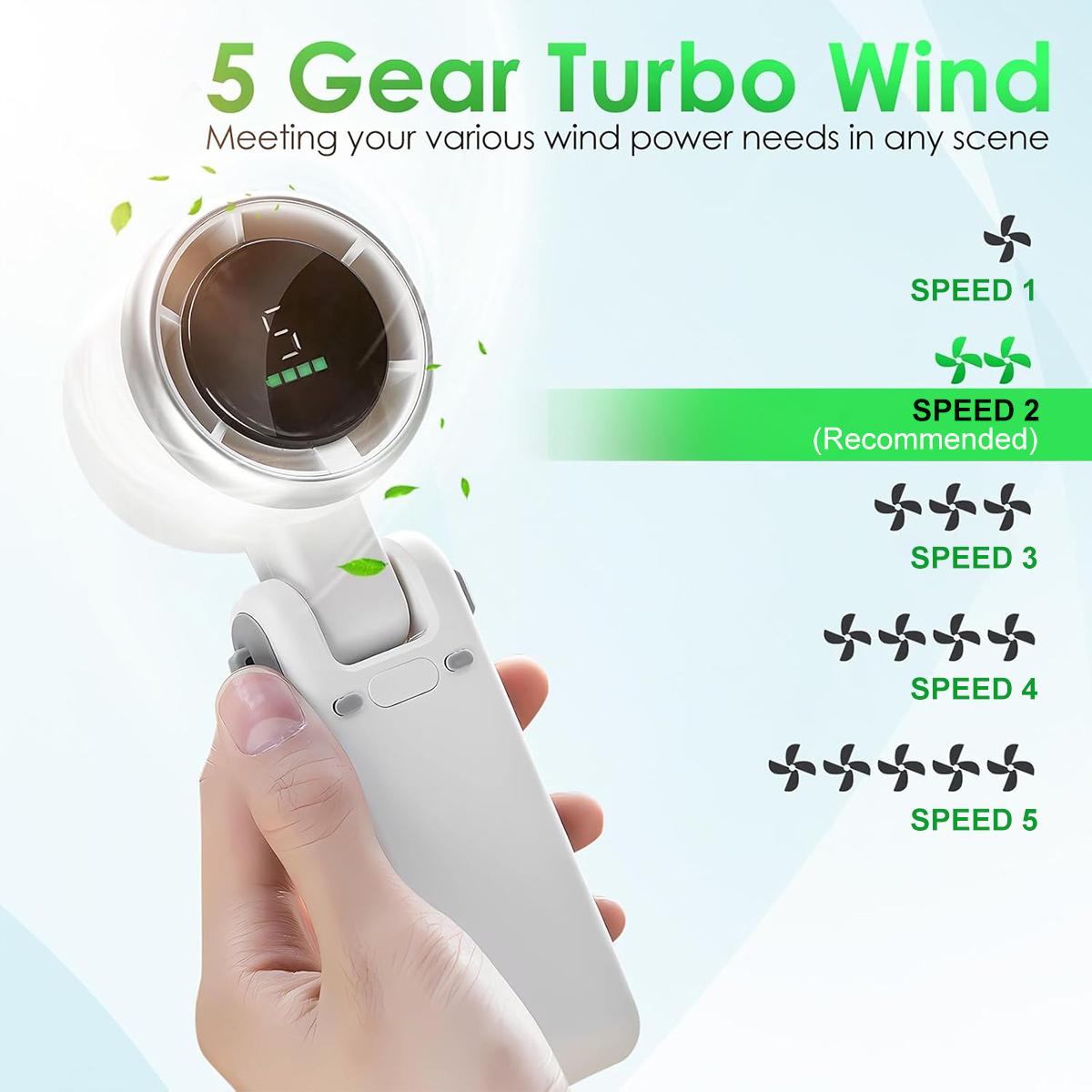 Portable Handheld Mini Turbo Fan USB Rechargeable Pocket Fan With LED Display 3 IN 1 Foldable Personal Cooling Fan for Travel Home Office