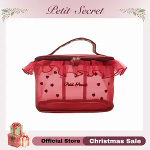 Petit Secret Large Meshed Embroidery Laced Makeup Bag, Cosmetic Pouch, Toiletry Bag for Makeup Enthusiasts & Travelers, Stylish & Practical Storage Solution