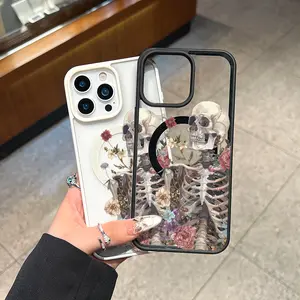 Magnetic TPU for iPhone Case: Skeleton Flowers Drop-proof design for added protection |for iPhone 16/15/14/13/12/11