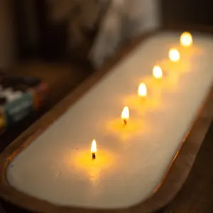 Large Hand-Carved Baguette Bowl Candle – Natural Soy Wax, Reusable Wooden Farmhouse Decor, Holiday & Christmas Gift, Long-Lasting Wick