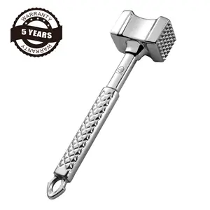 Gourmet Easy Stainless Steel Meat Tenderizer Tool, Meat Hammer Mallet, Kitchen Meat Pounder Flattener for Chicken, Pork, Beef & Steak, 5-year warranty