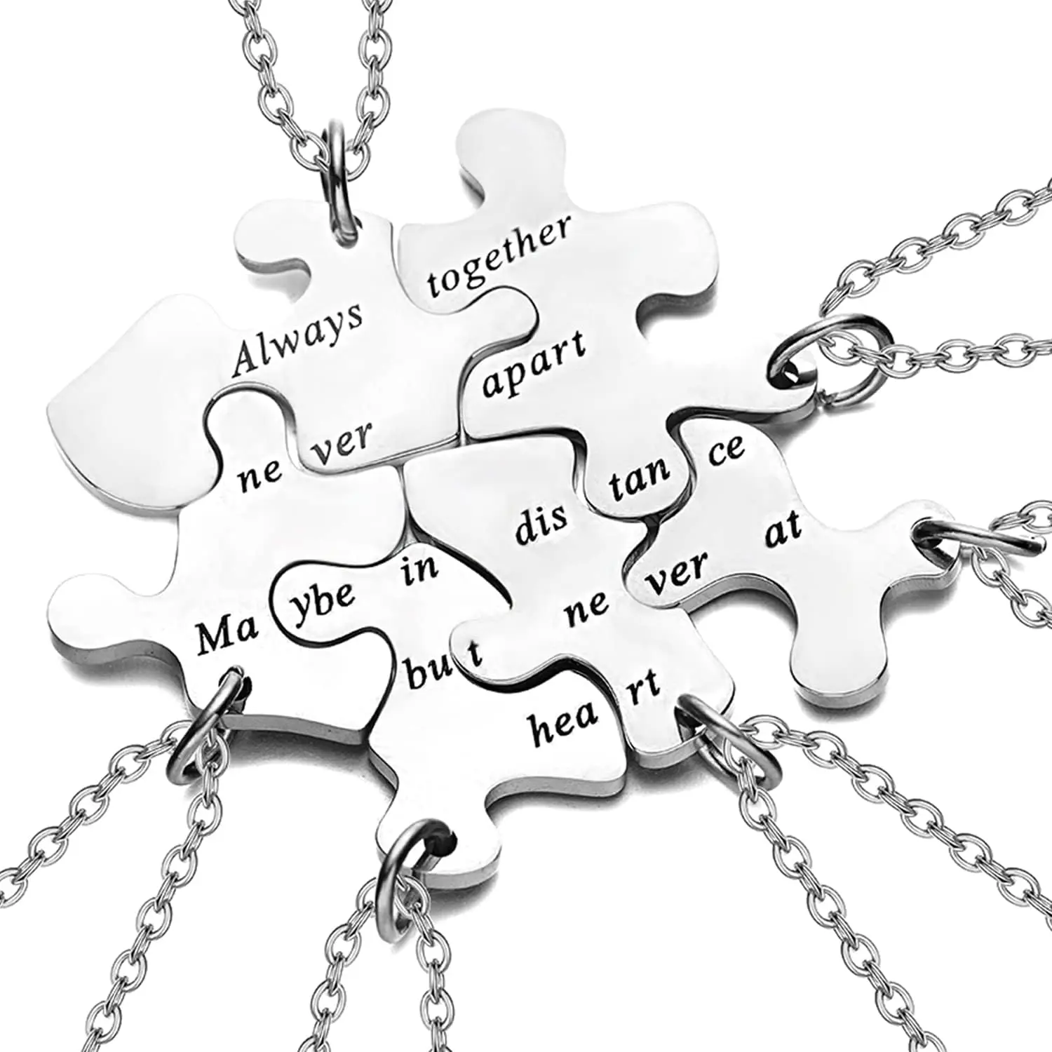 Stainless Steel BFF Puzzle Chain Necklaces & Keychain Set, 3/4/5/6-Piece Friendship Jewelry for Family & Sisters