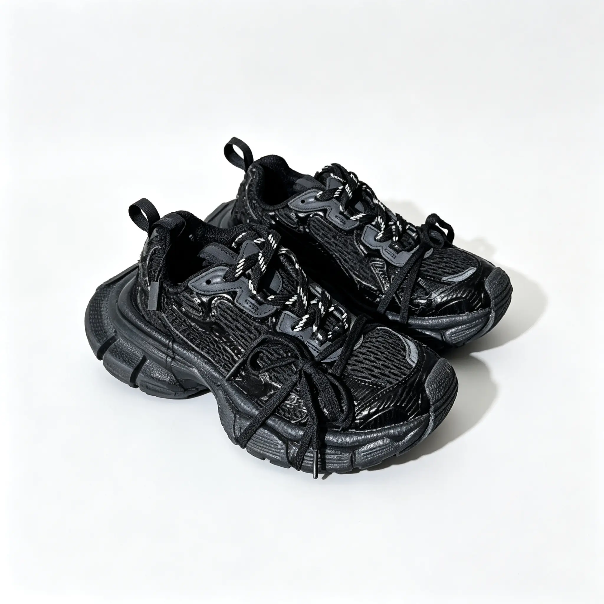 Unisex All Black Mesh Chunky Dad Sneakers, Double Lace Platform Running Shoes, Breathable Lightweight Athletic Trainers, Non Slip Thick Sole Fashion Streetwear Footwear For Men Women Daily Walking Outdoor Travel