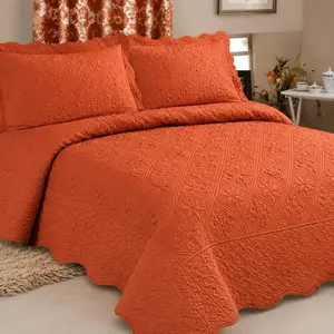 Diana Embroidery Quilt Set King – 3 Piece Orange